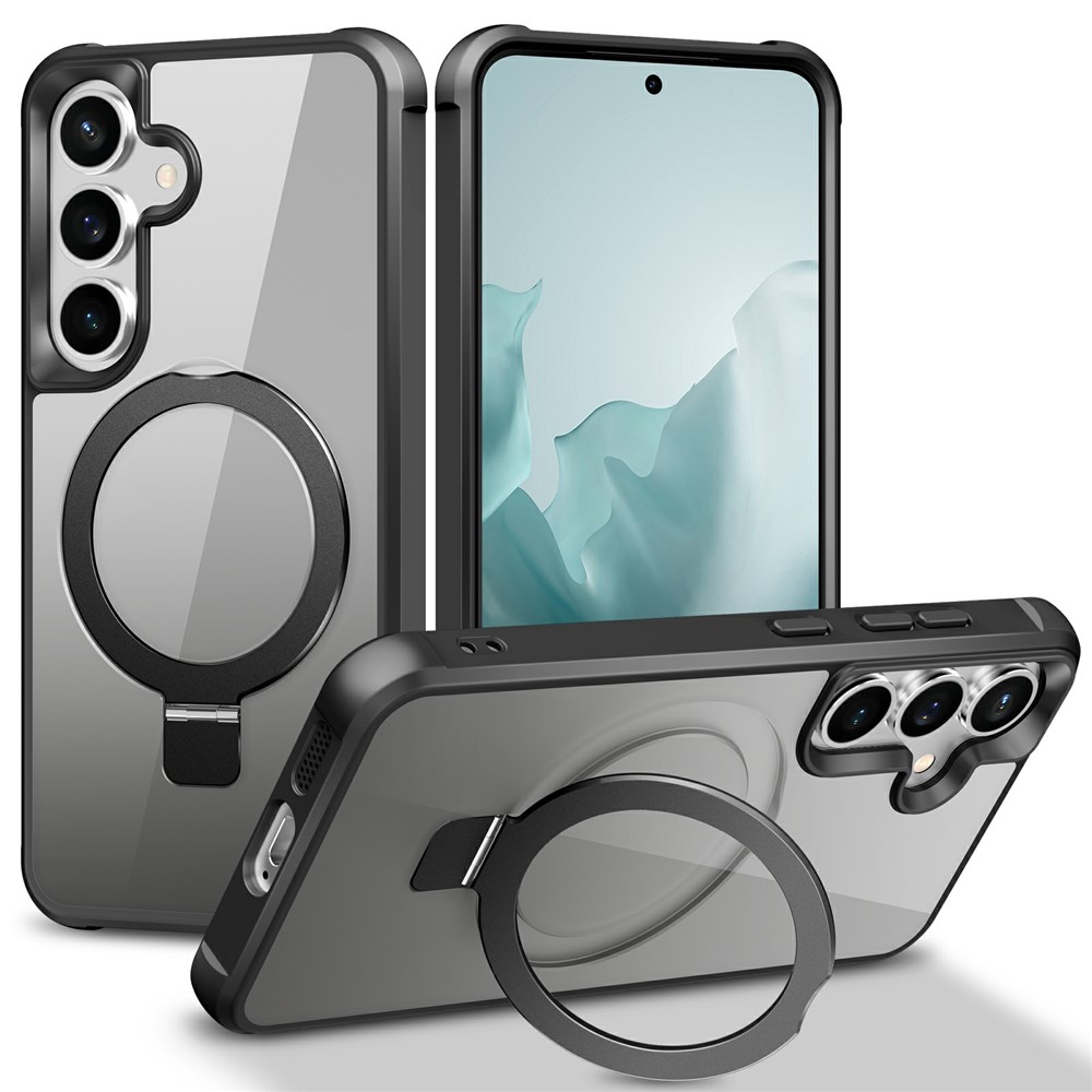 SS Gxy S26 Plus - Magnetic Ring Holder Kickstand Black Transparent - 6
