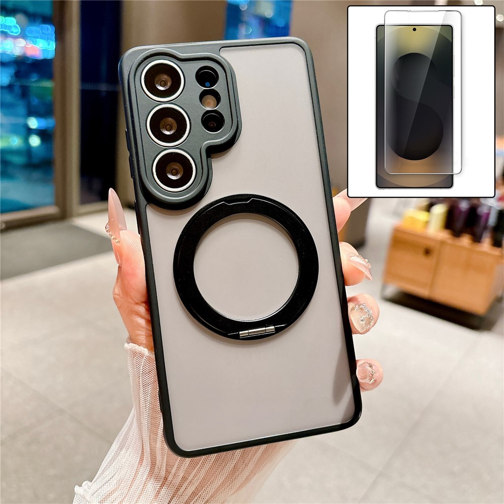 SS Gxy S26 Ultra - Magnetic Rotating With Tempered Glass Black