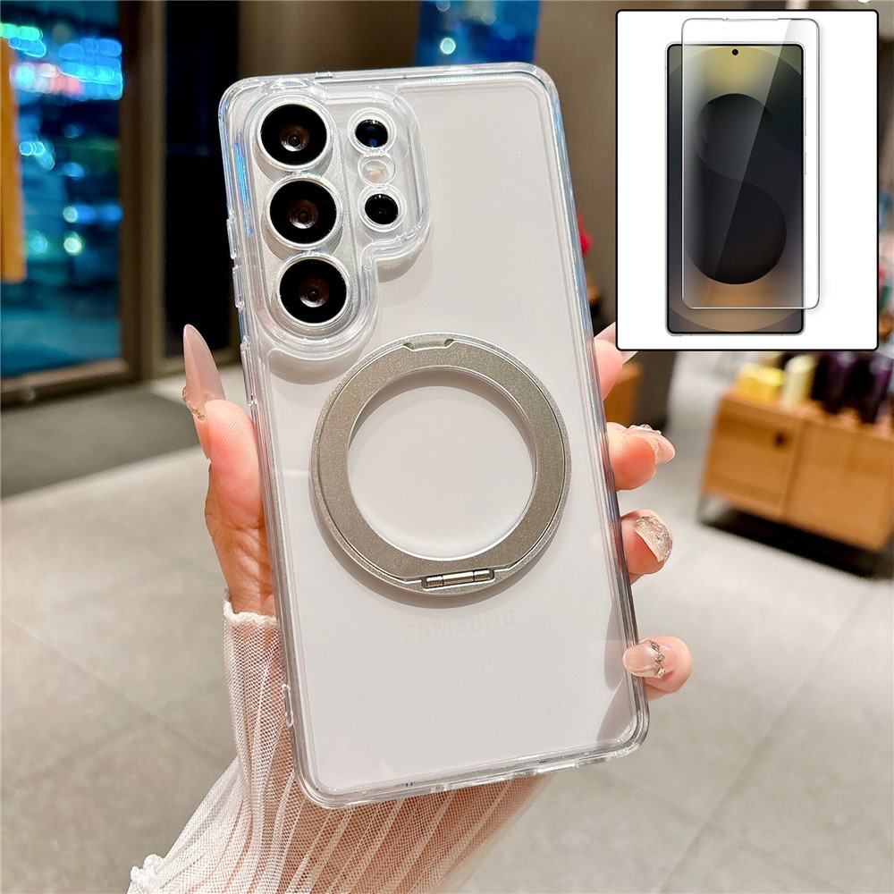 SS Gxy S26 Ultra - Magnetic Rotating With Tempered Glass Transparent