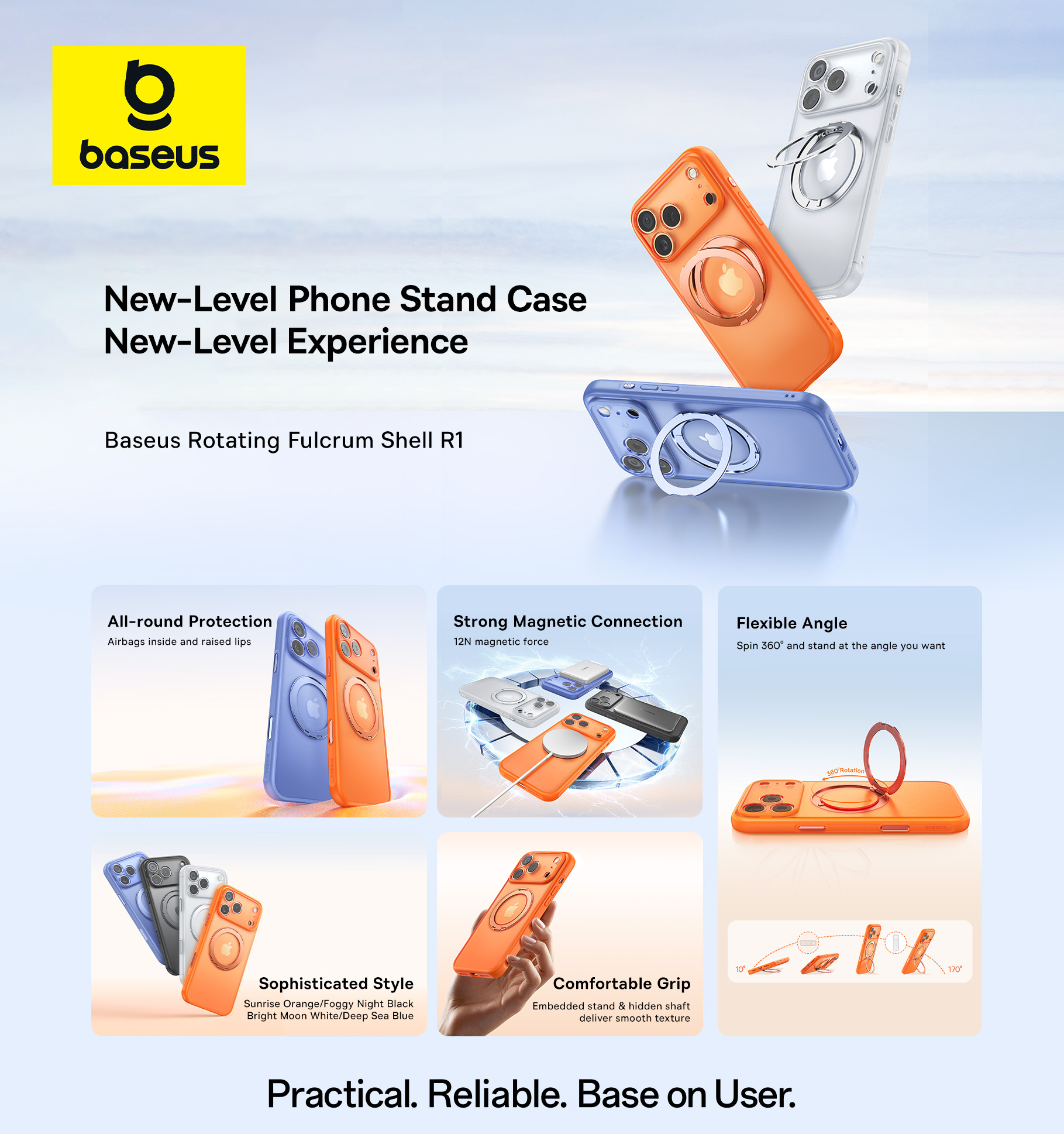 iPhone 17 Pro Max - BASEUS Magnetic Case With 360º Stand Moon White - 4