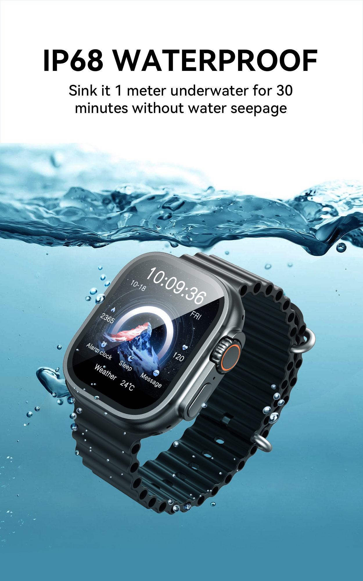 BWOO - Smartwatch WA-07 Silver Band Black - 3