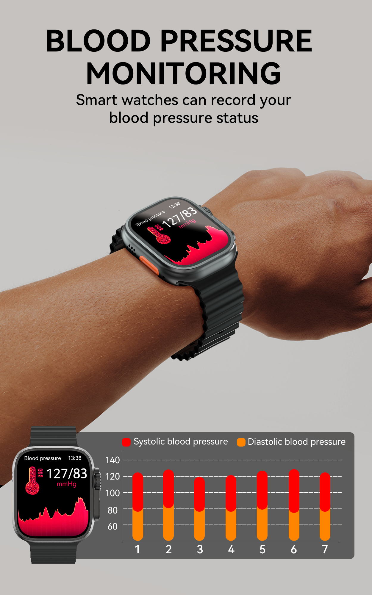 BWOO - Smartwatch WA-07 Silver Band Black - 5