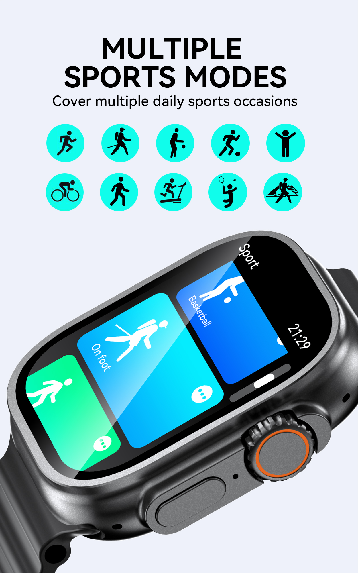 BWOO - Smartwatch WA-07 Silver Band Black - 8