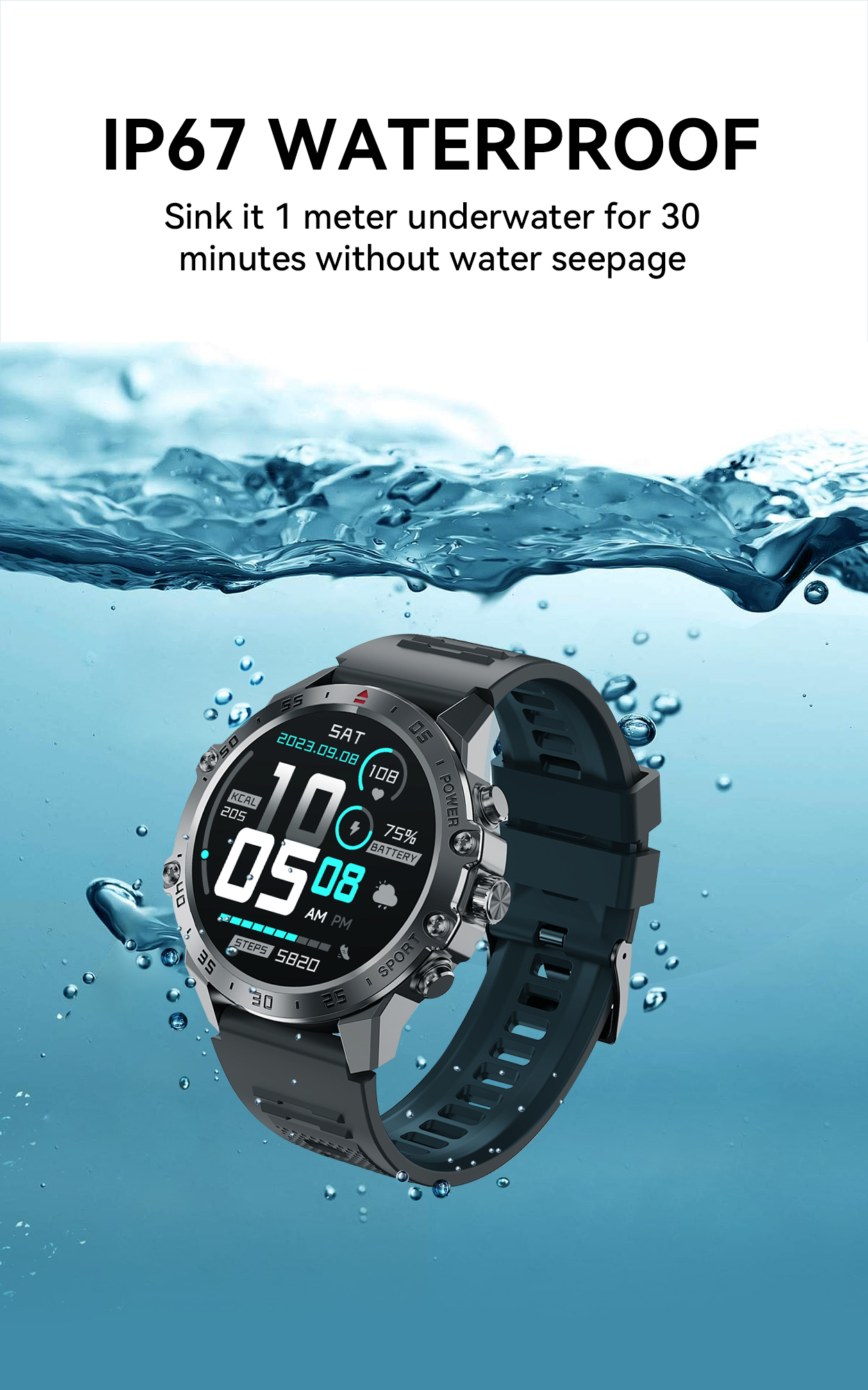 BWOO - Smartwatch WA-08 Silver Band Silver/Black - 4