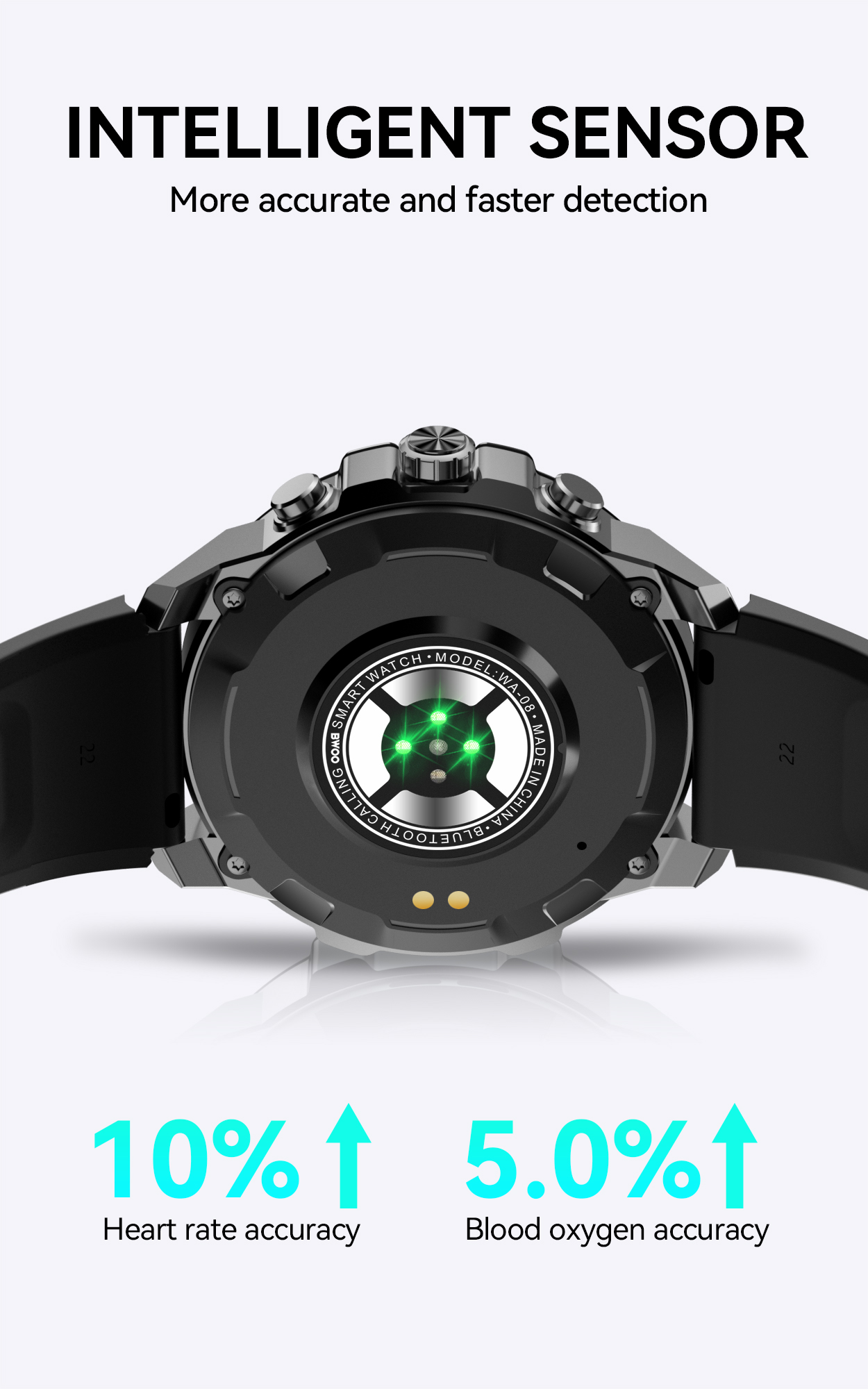 BWOO - Smartwatch WA-08 Silver Band Silver/Black - 6