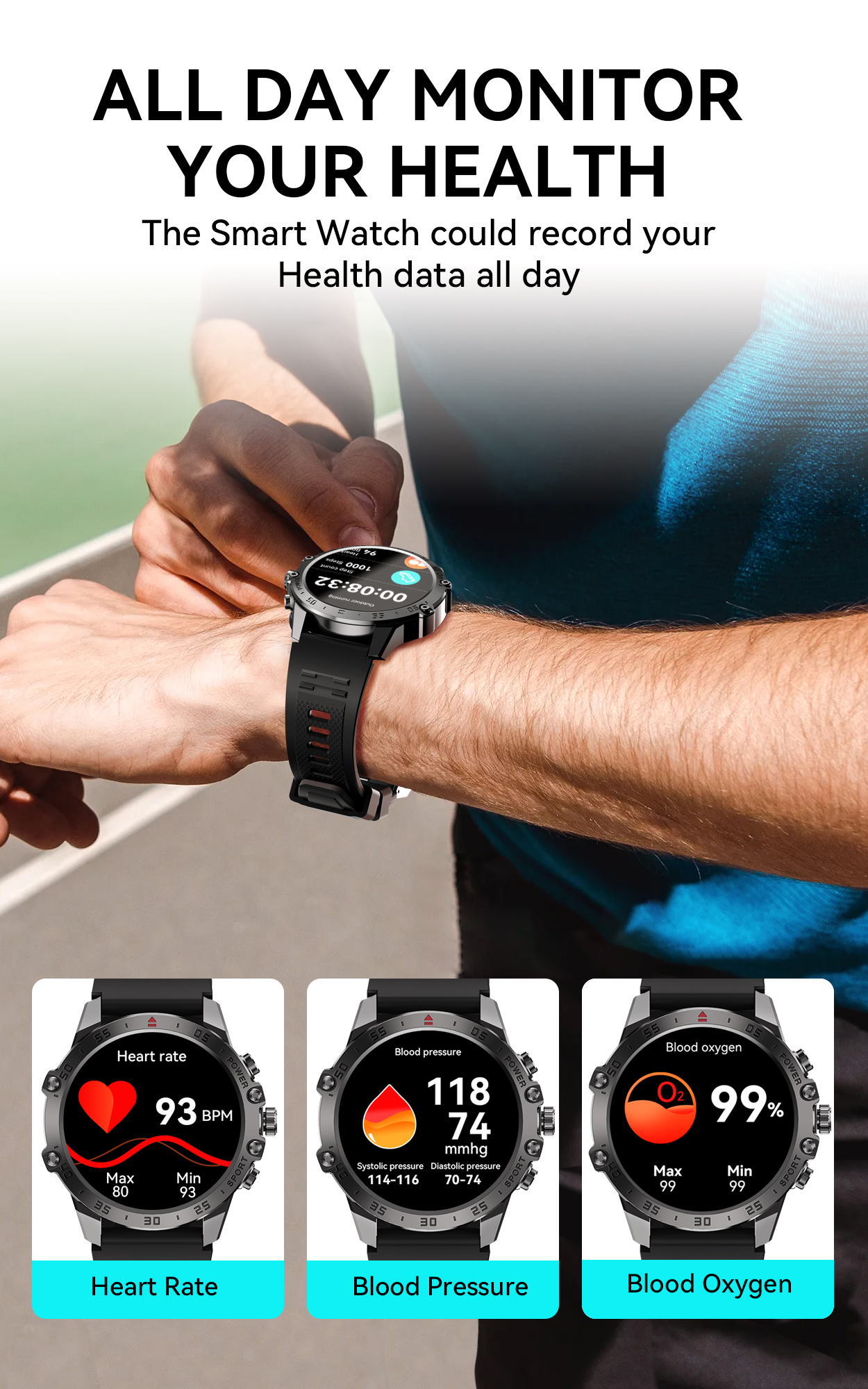 BWOO - Smartwatch WA-08 Silver Band Silver/Black - 9