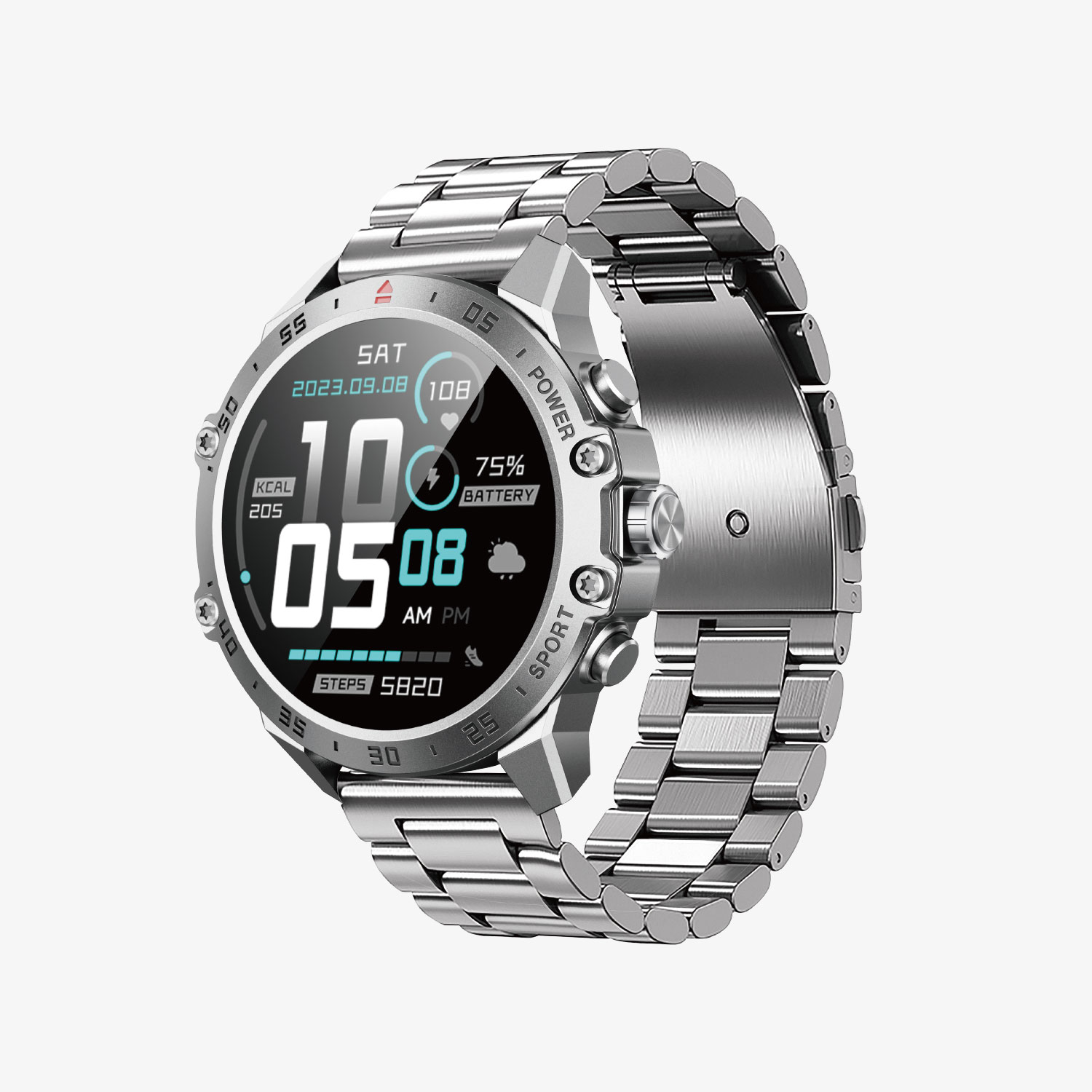 BWOO - Smartwatch WA-08 Silver Band Silver/Black - 13