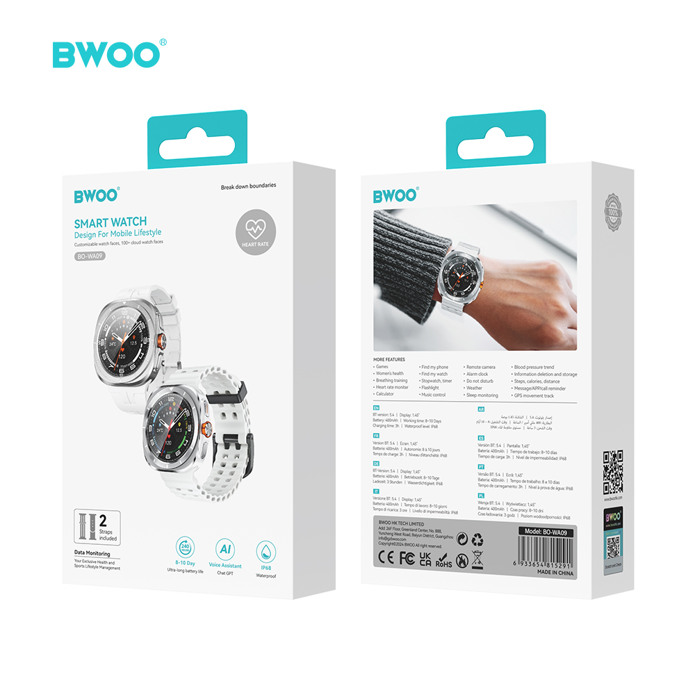 BWOO - Smartwatch WA-09 Silver Band White - 2