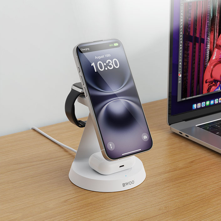3 in 1 Magnetic Charger - BWOO 15W White - 2