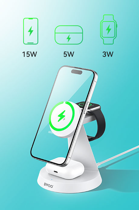 3 in 1 Magnetic Charger - BWOO 15W White - 3