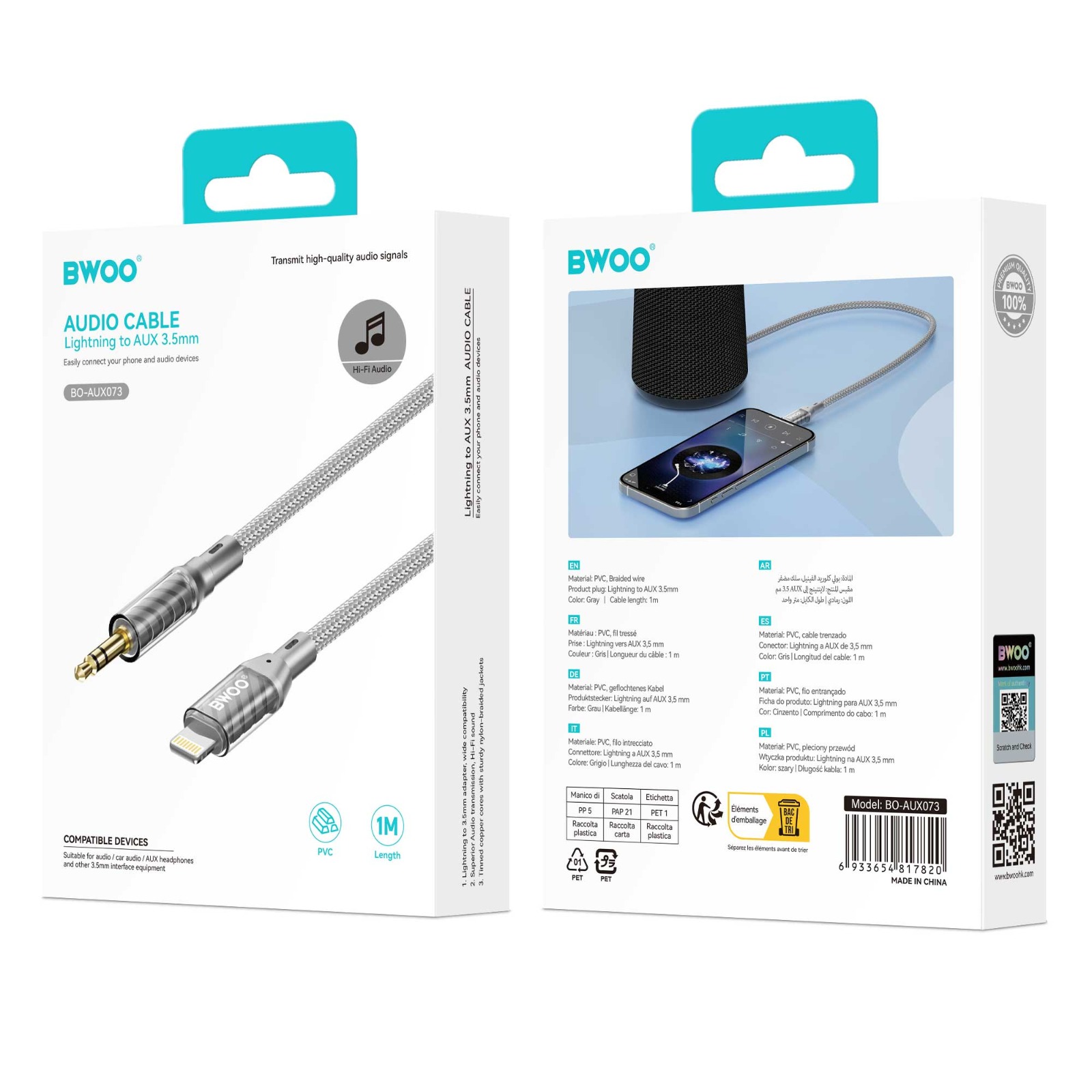 Adapter - BWOO Lightning To 3.5mm Grey - 2