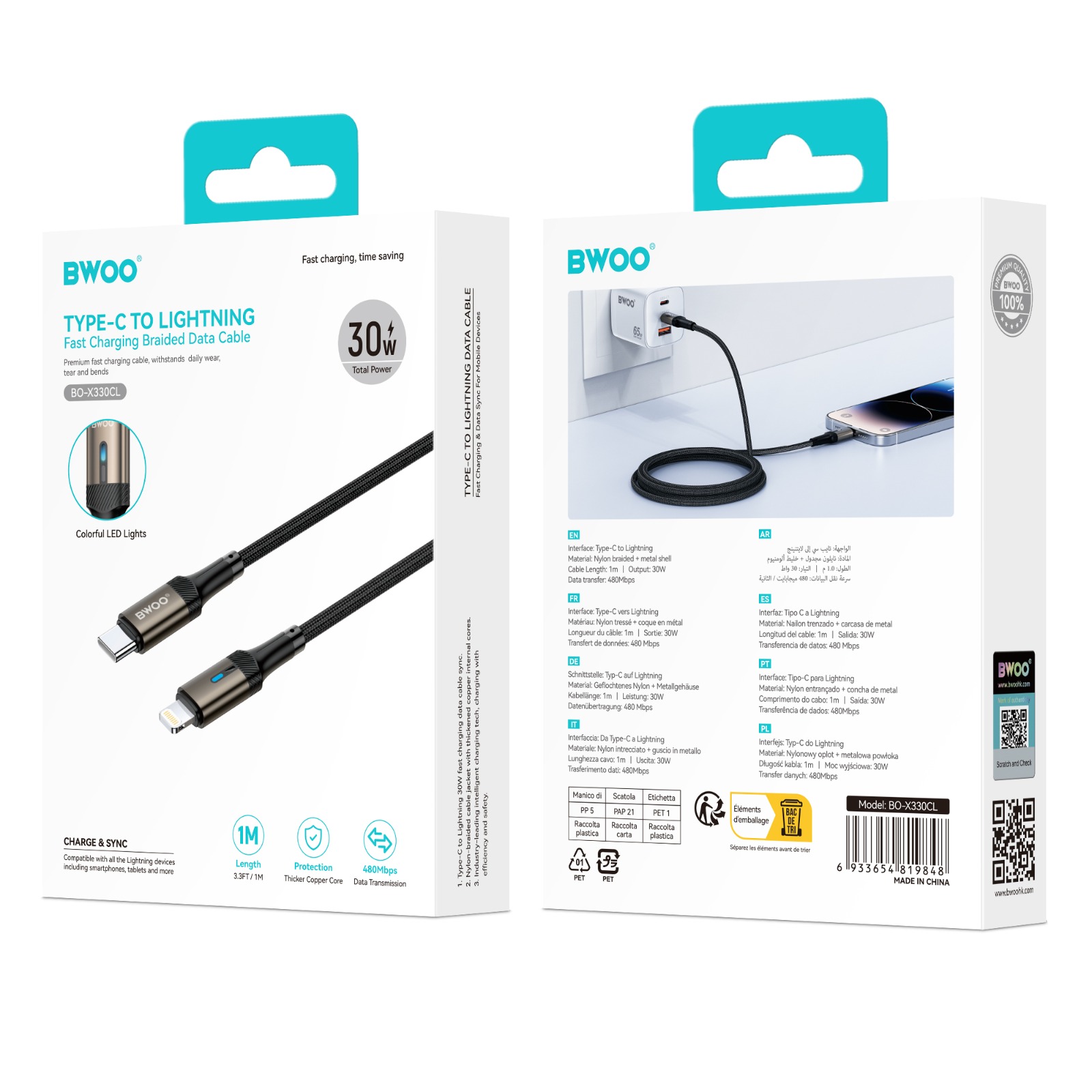 Cable - BWOO Nylon Type-C To Ligthning Black 27W - 2