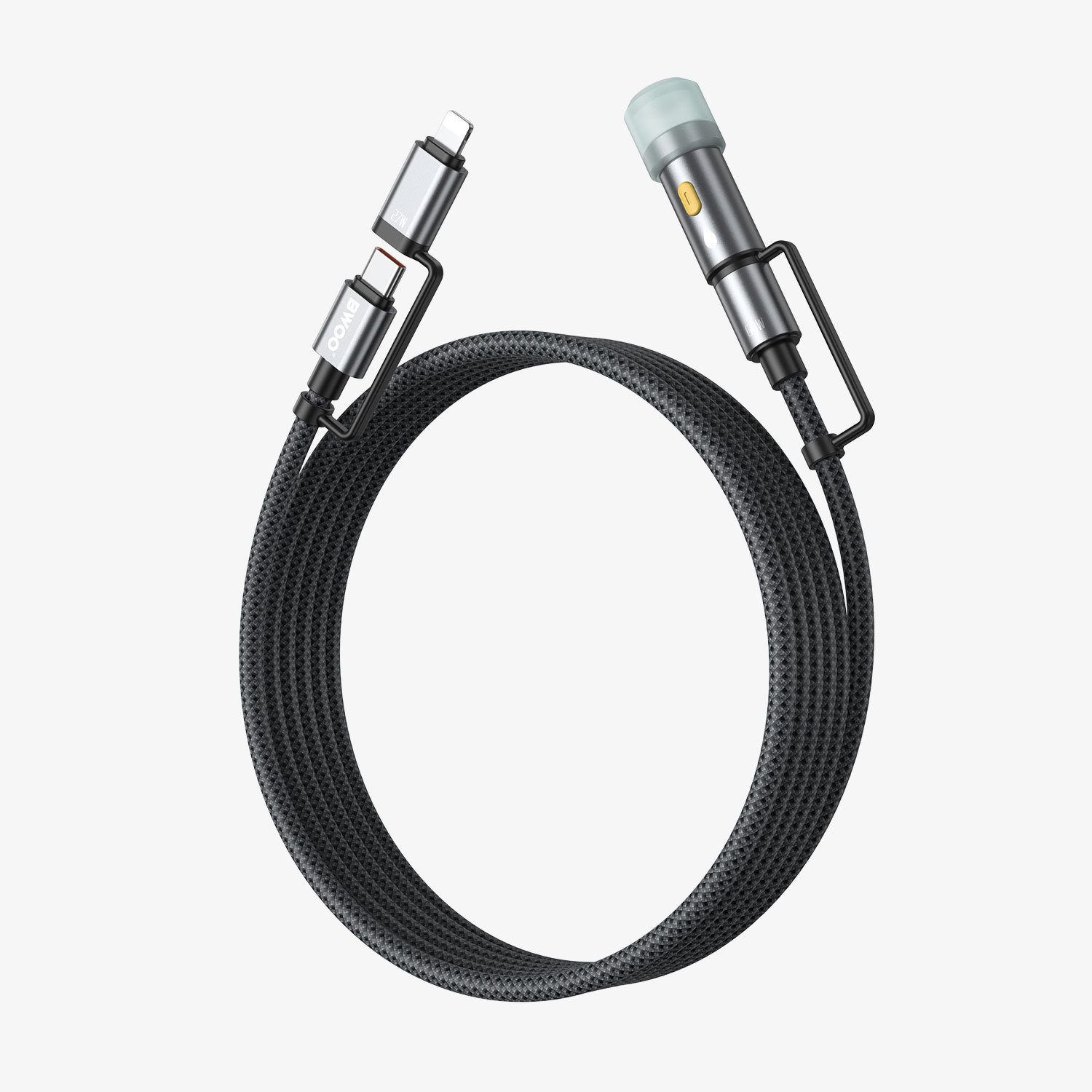 Cable - BWOO USB-C Cable 4-in-1 Lightning Cable with LED Light 60W/27W Grey - 4
