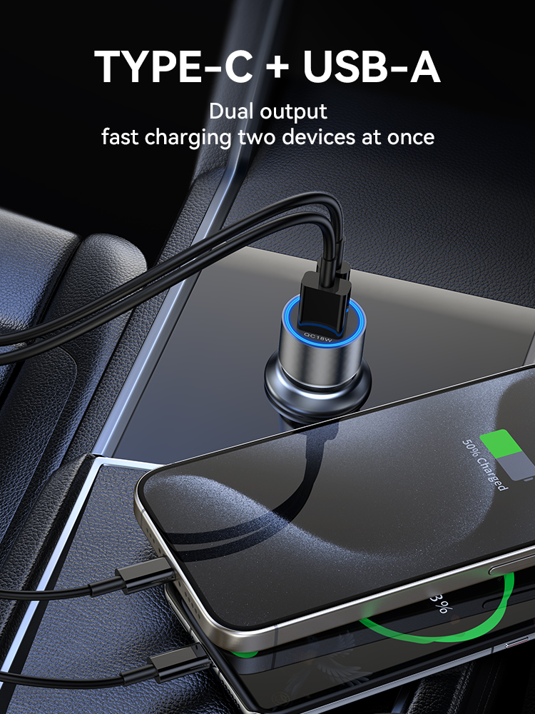 Car Charger - BWOO Aluminium 45W Port 1 USB 1 Type-C - 2