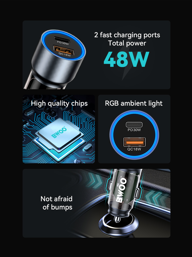 Car Charger - BWOO Aluminium 45W Port 1 USB 1 Type-C - 7