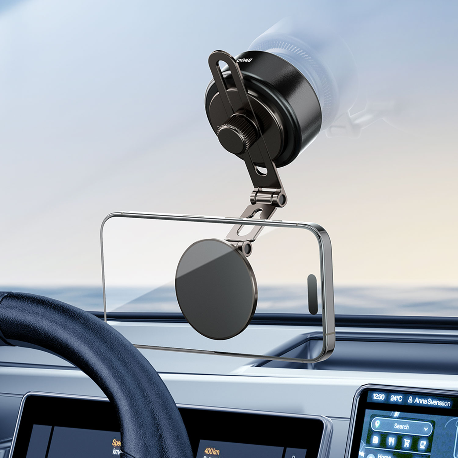 Car Holder - BWOO 360 Rotating Electric Vacuum Magnetic Suction Black - 4
