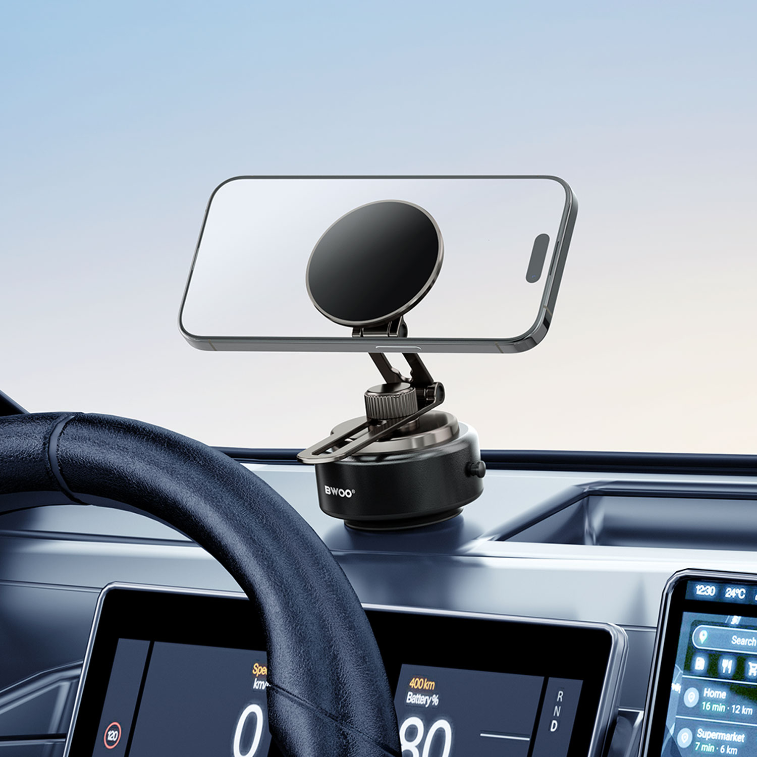 Car Holder - BWOO 360 Rotating Electric Vacuum Magnetic Suction Black - 5