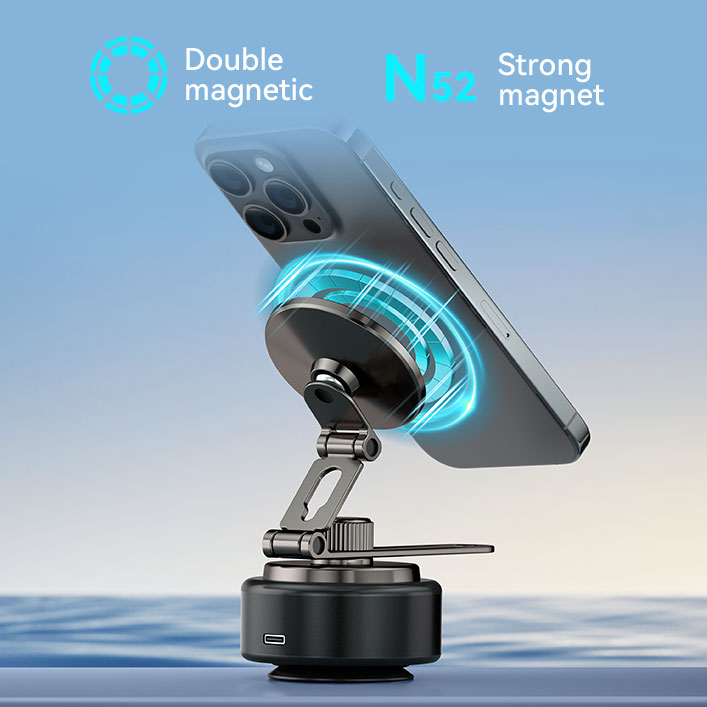 Car Holder - BWOO 360 Rotating Electric Vacuum Magnetic Suction Black - 8