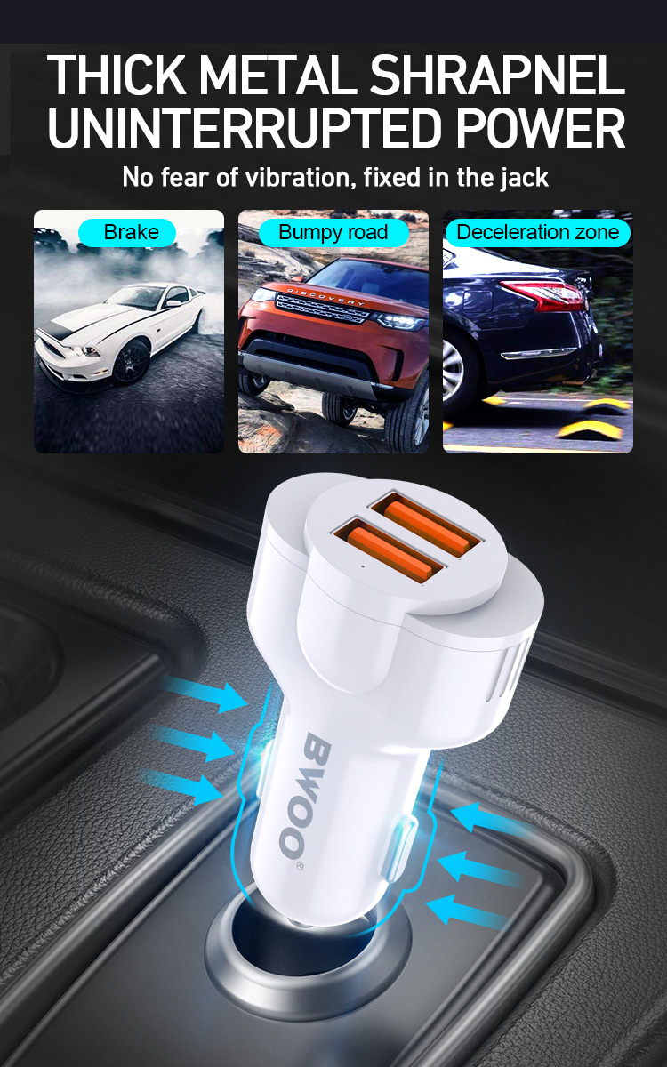 Cargador Auto - BWOO 2USB With Cable Type-C White - 2