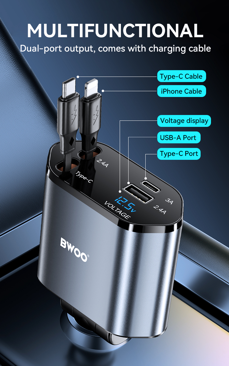 Cargador Auto - BWOO 4 In 1 120W Black - 7
