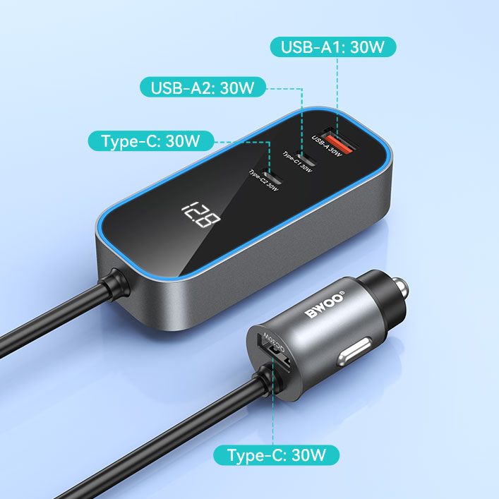 Cargador Auto - BWOO Multi-Port 120W Black - 2