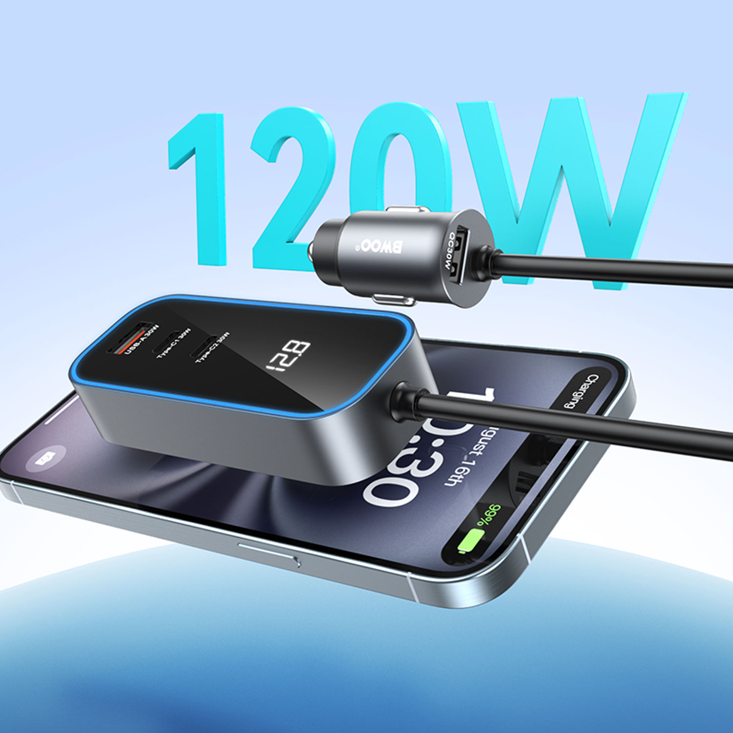 Cargador Auto - BWOO Multi-Port 120W Black - 3