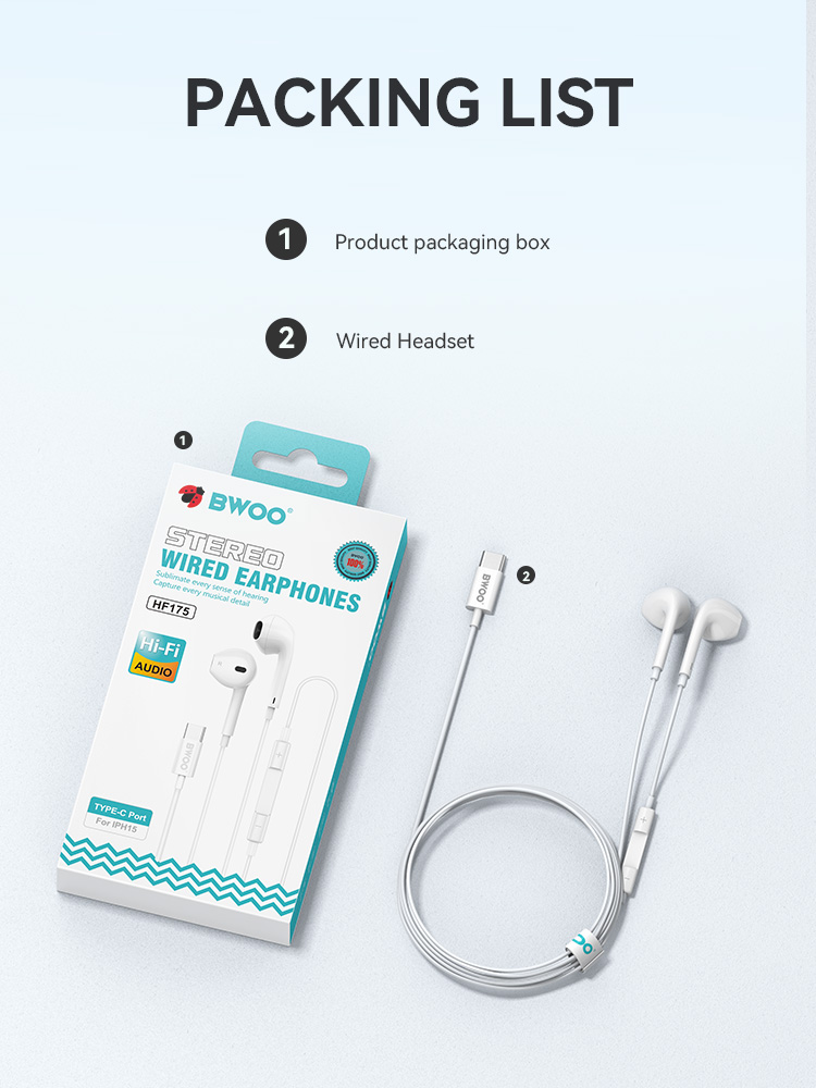 Earphones - BWOO HF175 Type-C White - 3
