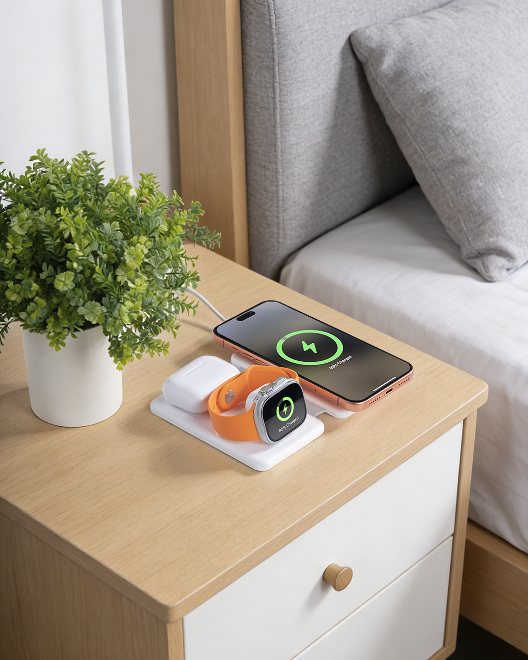 Wireless Charger - BWOO 3 In 1 Compact White - 4