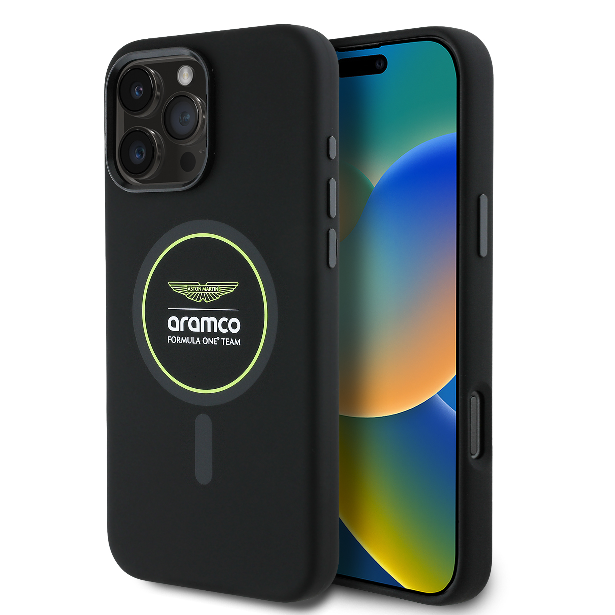 iPhone 16 Pro Max - ASTON MARTIN F1 Silicone Yellow Circle Black - 2