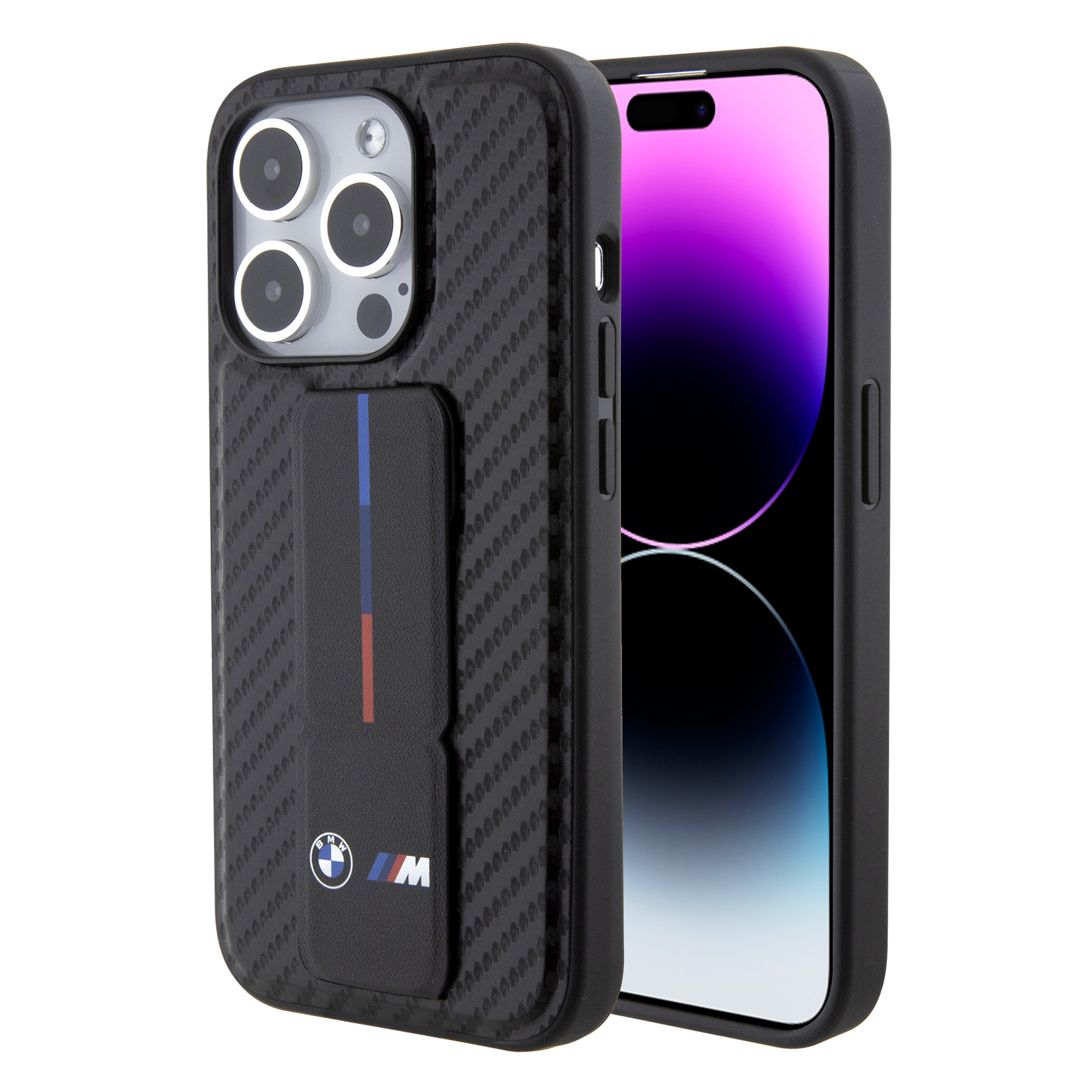 iPhone 15 Pro - BMW PU Leather Black Grip Stand Smooth And Carbon Desing - 2