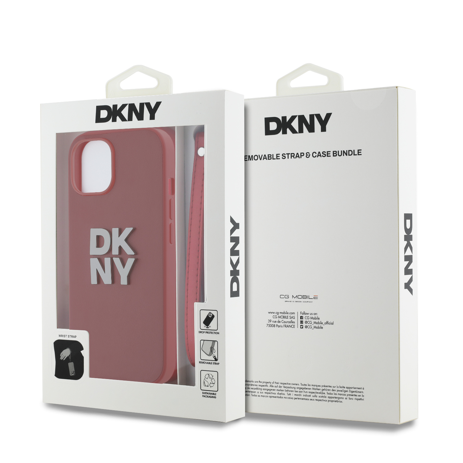 iPhone 15 - DKNY Leather Wrist Strap Stack Logo Pink - 7