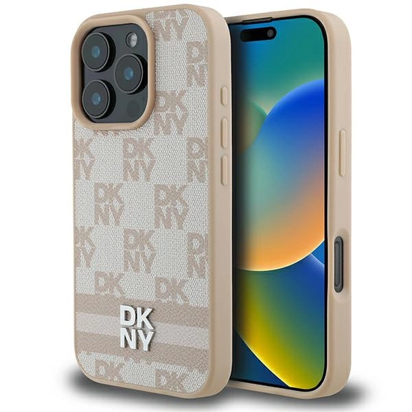 iPhone 16 Pro Max - DKNY Liquid Glitters Checkered Pattern Pink