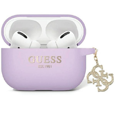 AirPods 3 - GUESS Silicone Case Classic Logo Gold With Charm Purple