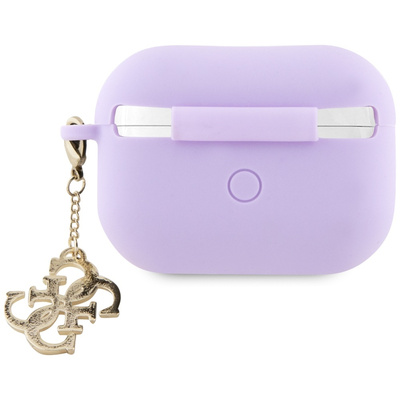 AirPods Pro 2 - GUESS Silicone Case Classic Logo Gold With Charm Magenta - 3