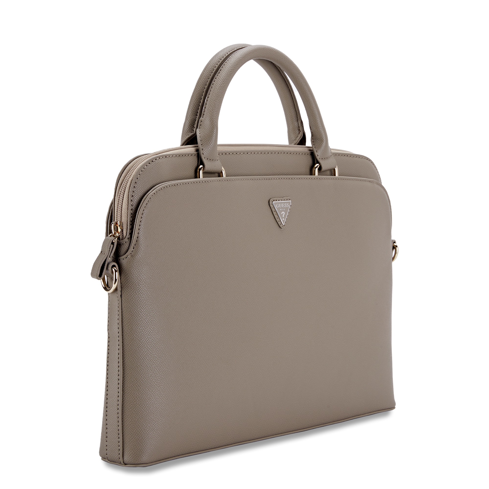 Laptop Bag 15 - GUESS Grained Zipper Pocket Triangle Logo Brown - 2