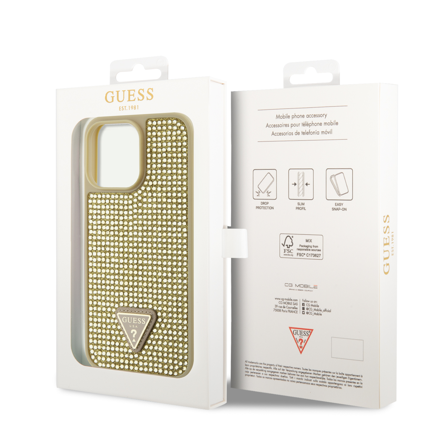 iPhone 15 Pro Max - GUESS PC/TPU Gold Hard Case Rhinestone Triangle - 2
