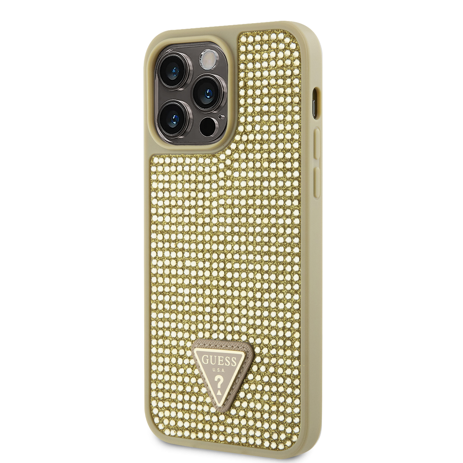 iPhone 15 Pro Max - GUESS PC/TPU Gold Hard Case Rhinestone Triangle - 3