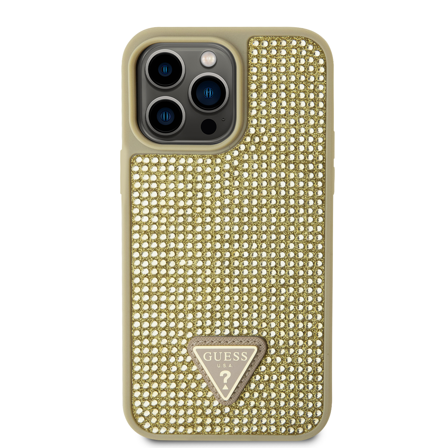 iPhone 15 Pro Max - GUESS PC/TPU Gold Hard Case Rhinestone Triangle - 4