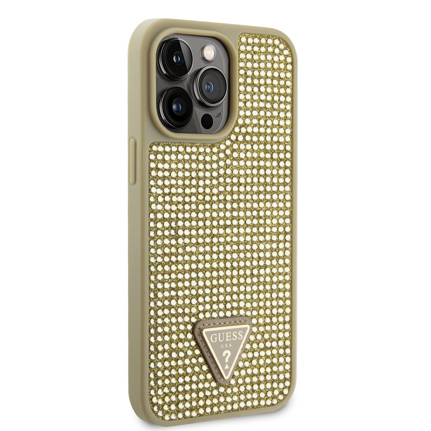 iPhone 15 Pro Max - GUESS PC/TPU Gold Hard Case Rhinestone Triangle - 5