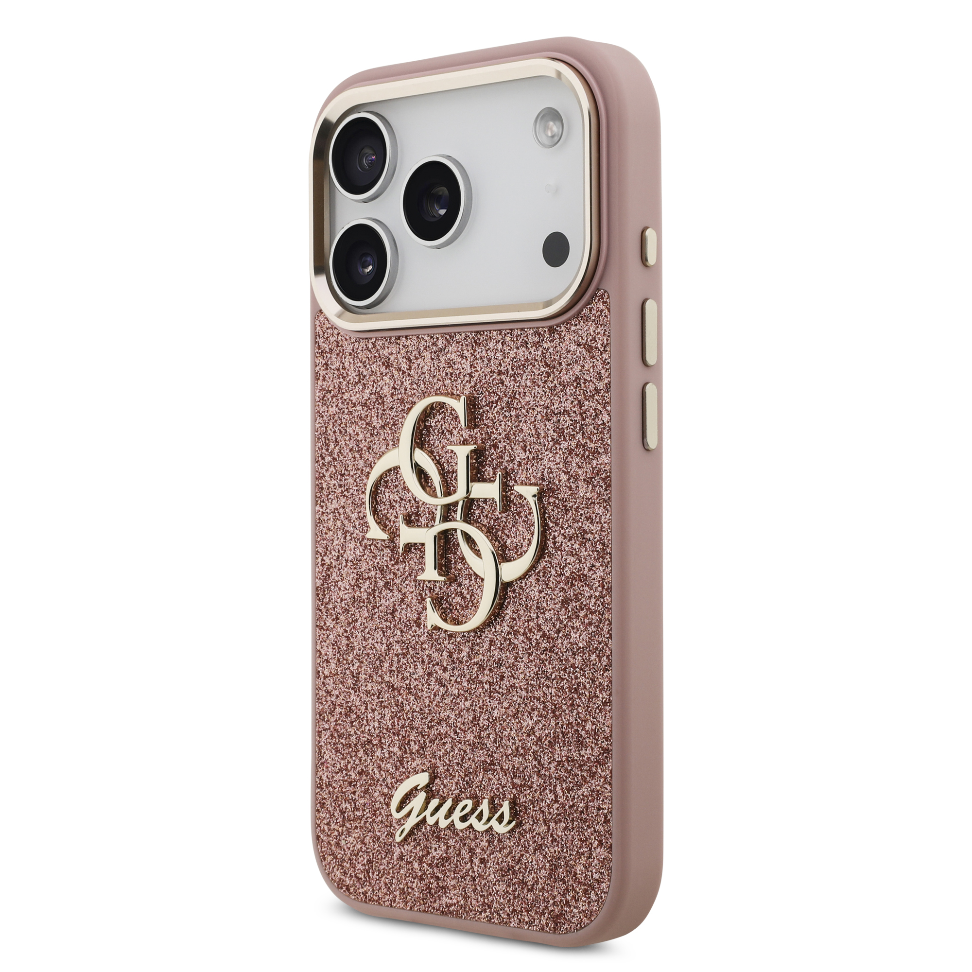 iPhone 17 Pro - GUESS Fixed Glitter Big Metal Frame Pink - 3