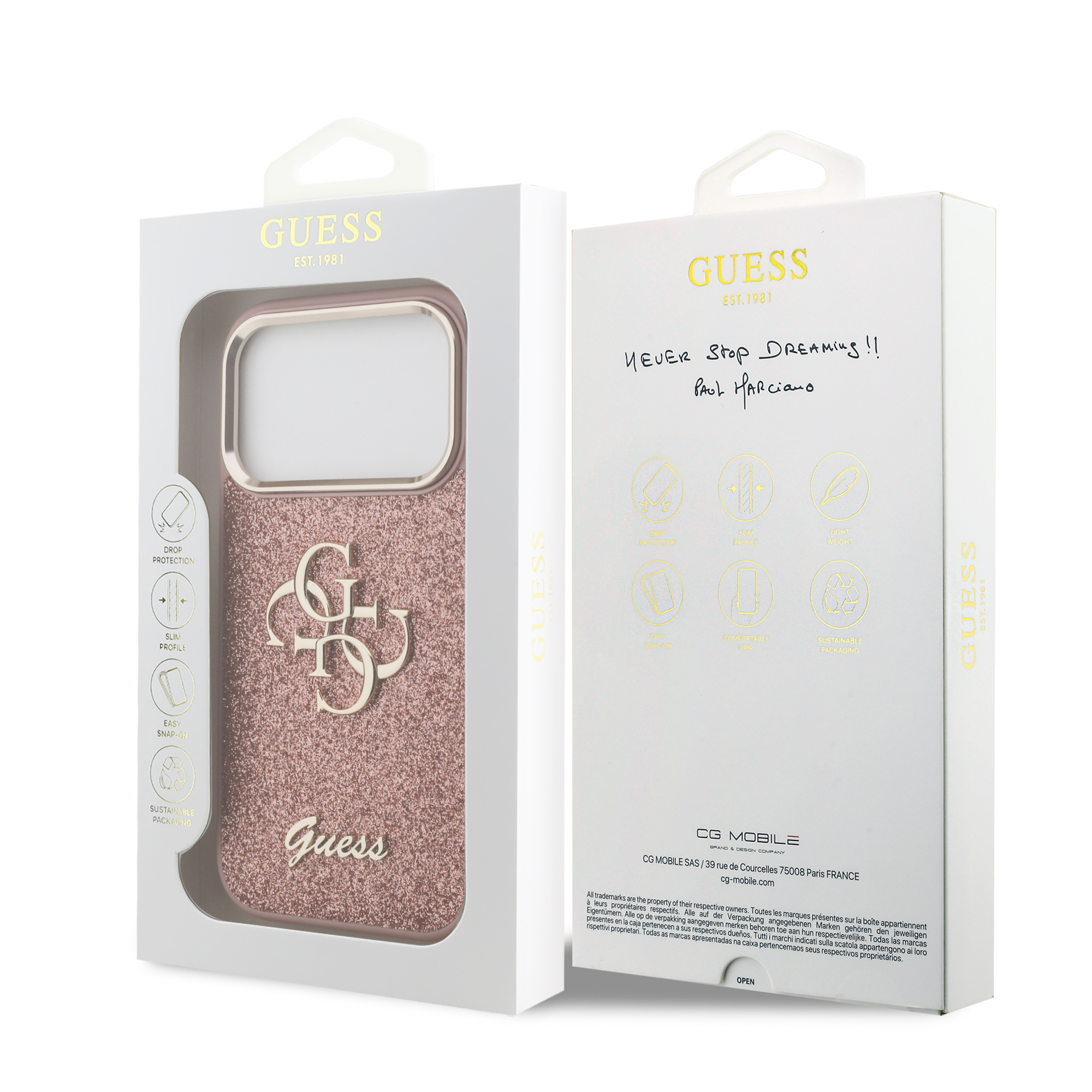 iPhone 17 Pro - GUESS Fixed Glitter Big Metal Frame Pink - 8