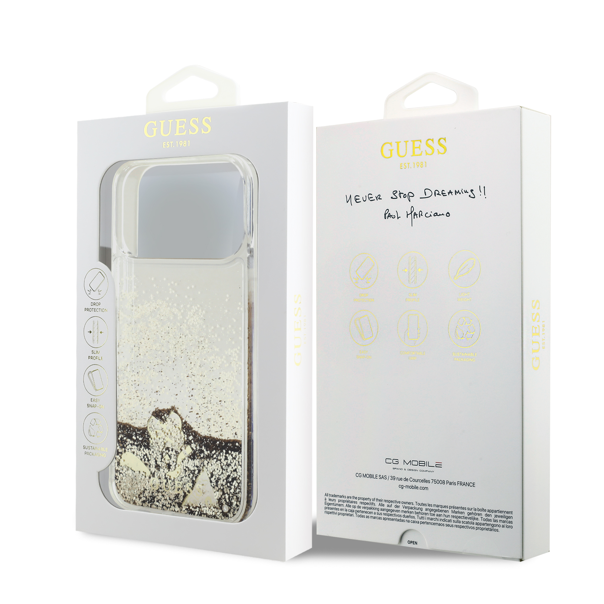 iPhone 17 Pro Max - GUESS Liquid Glitter 4 Charms Gold - 8