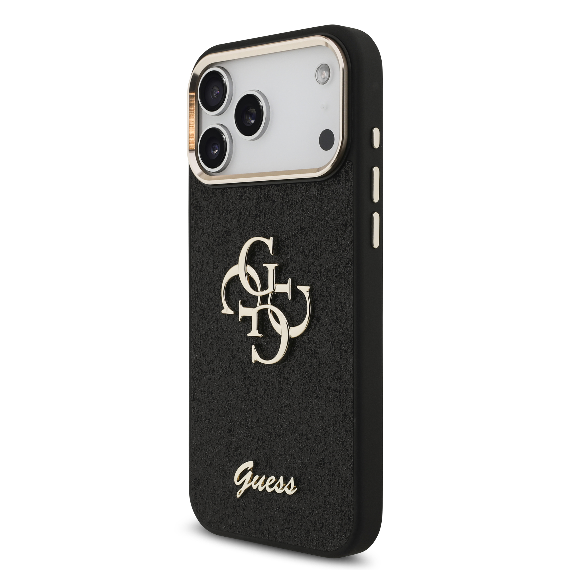 iPhone 17 Pro Max - GUESS Fixed Glitter Big 4G Metal Frame Black - 3