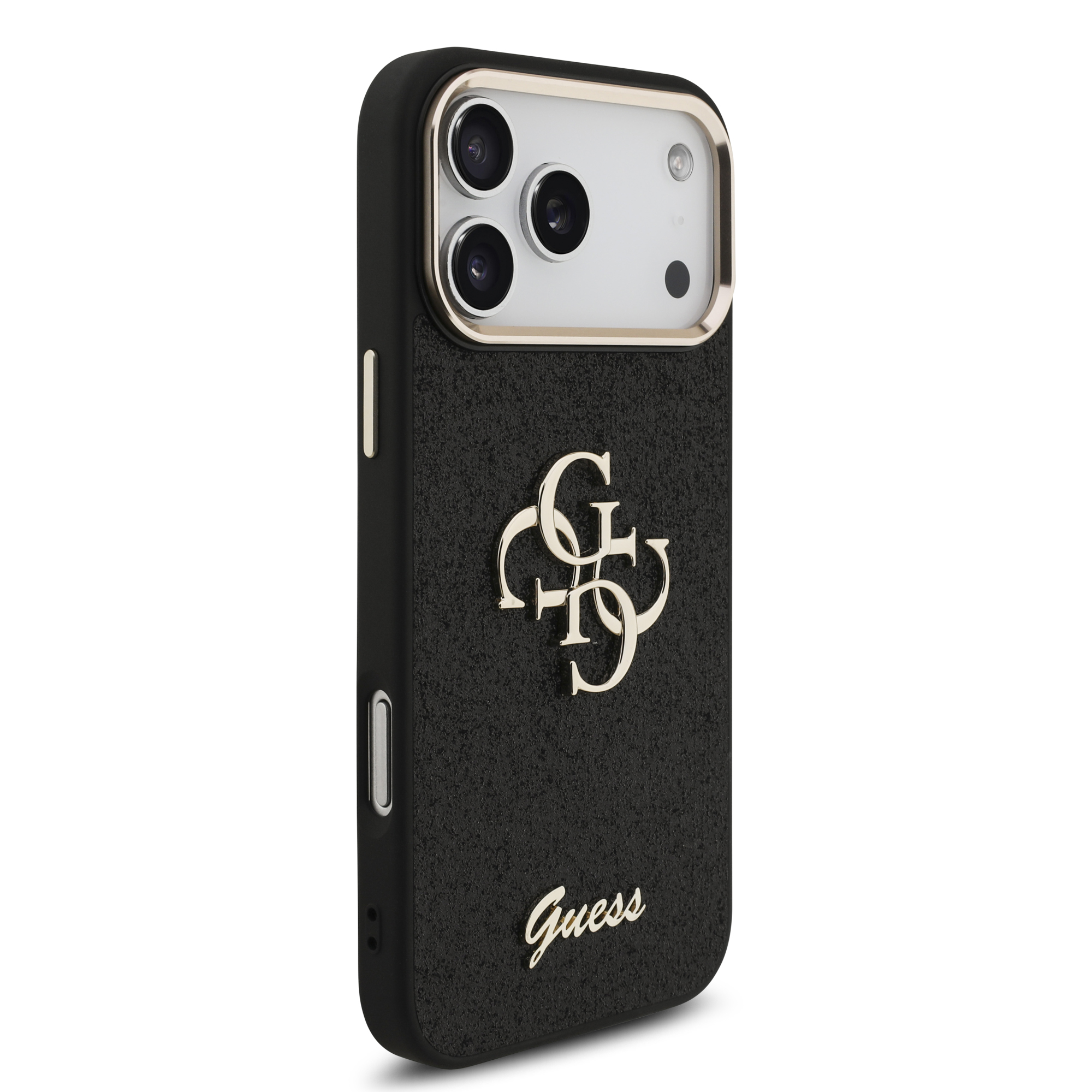 iPhone 17 Pro Max - GUESS Fixed Glitter Big 4G Metal Frame Black - 4