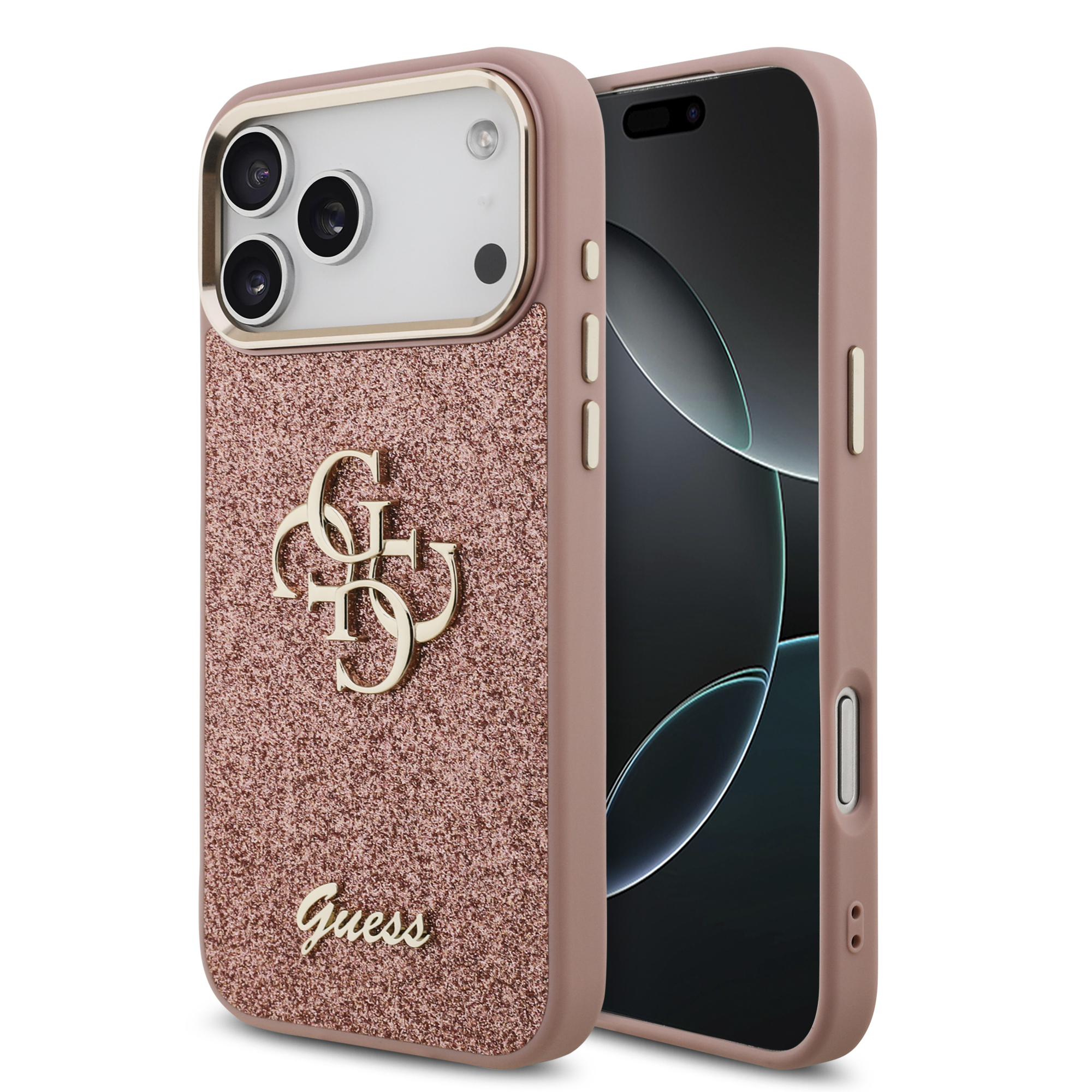 iPhone 17 Pro Max - GUESS Fixed Glitter Big 4G Metal Frame Pink - 2