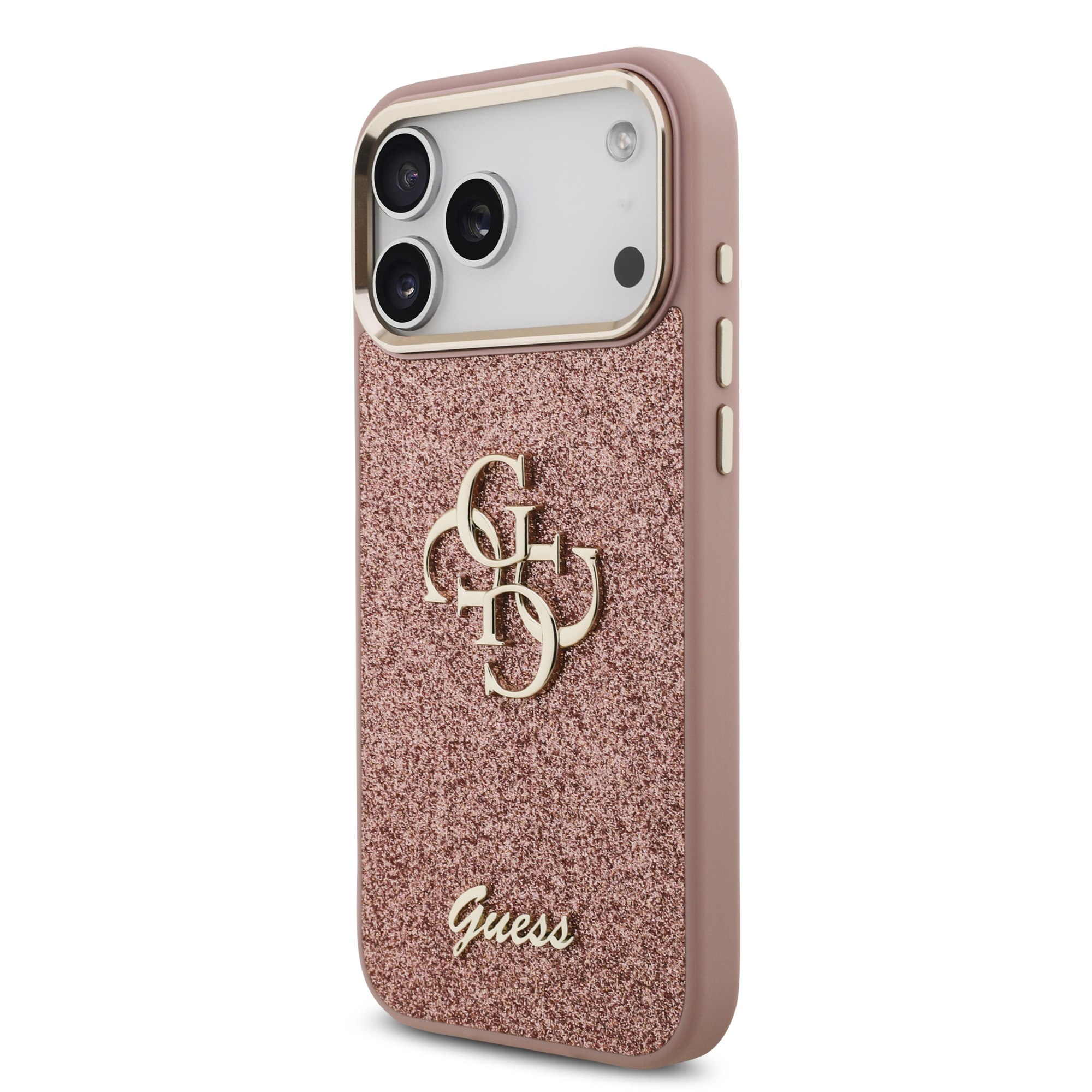 iPhone 17 Pro Max - GUESS Fixed Glitter Big 4G Metal Frame Pink - 3