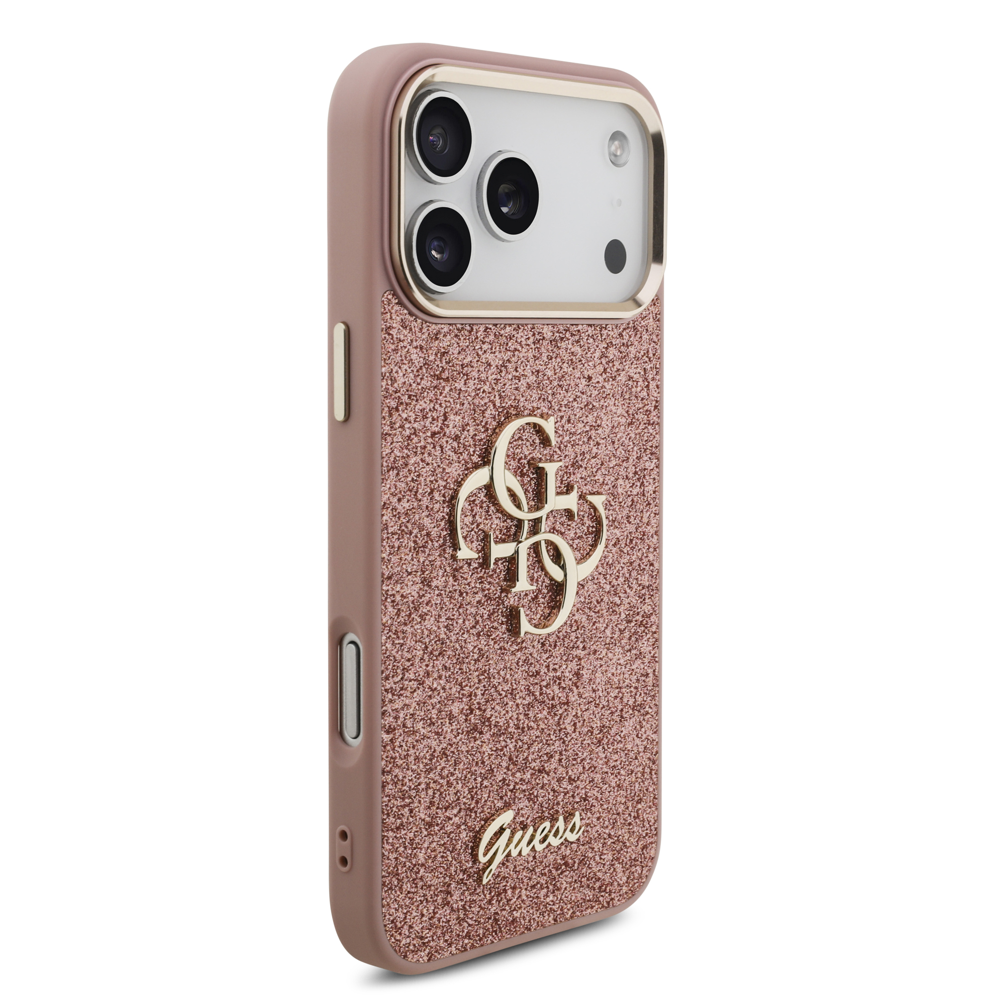 iPhone 17 Pro Max - GUESS Fixed Glitter Big 4G Metal Frame Pink - 4