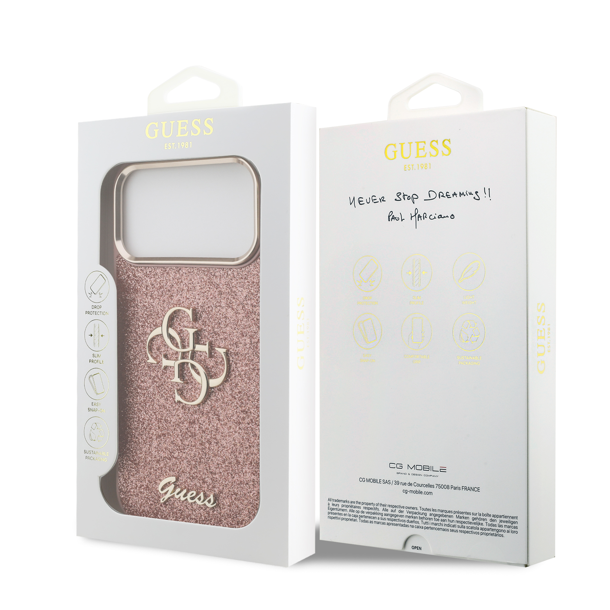 iPhone 17 Pro Max - GUESS Fixed Glitter Big 4G Metal Frame Pink - 8