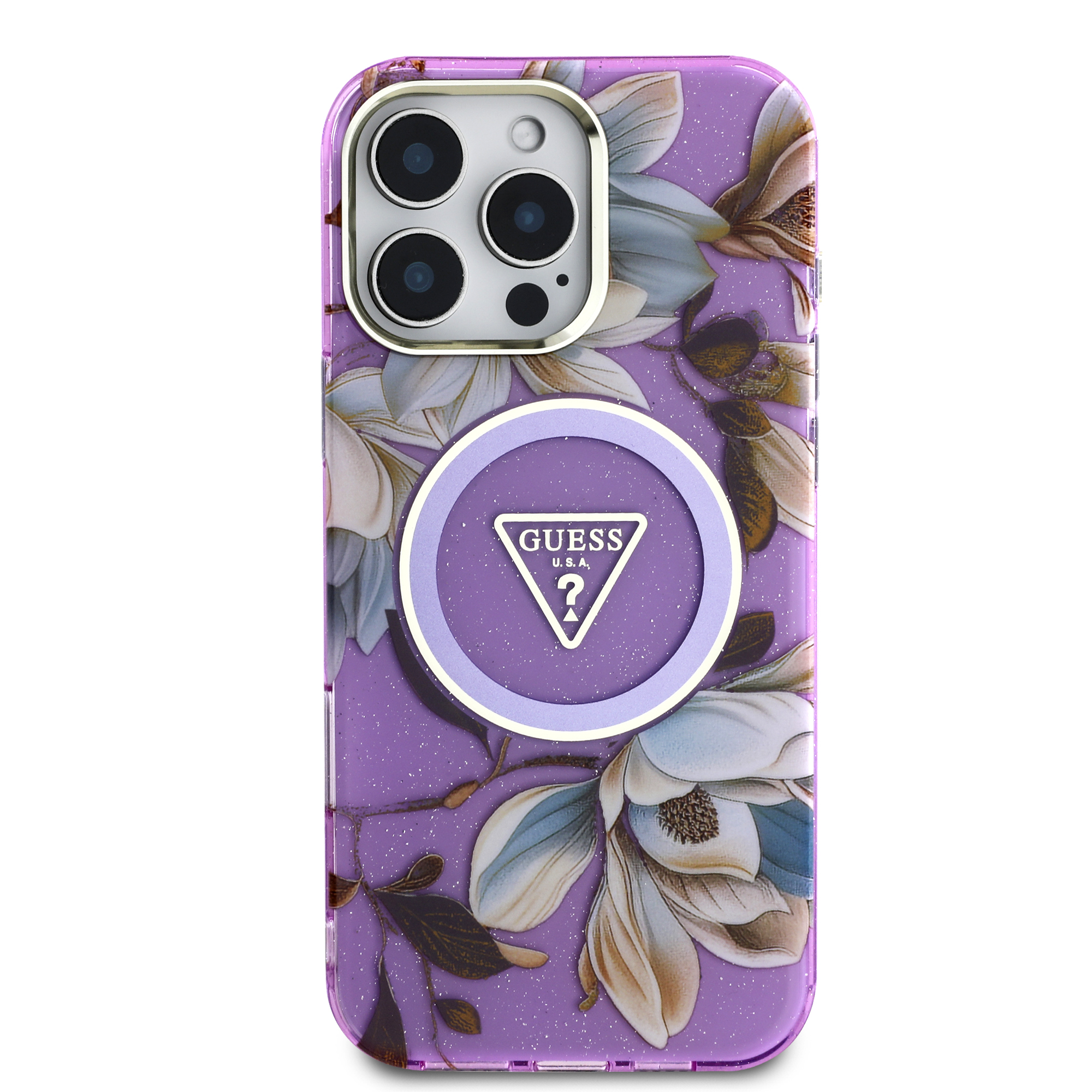 iPhone 16 Pro - GUESS Glitter Flower With MagSafe Purple - 3