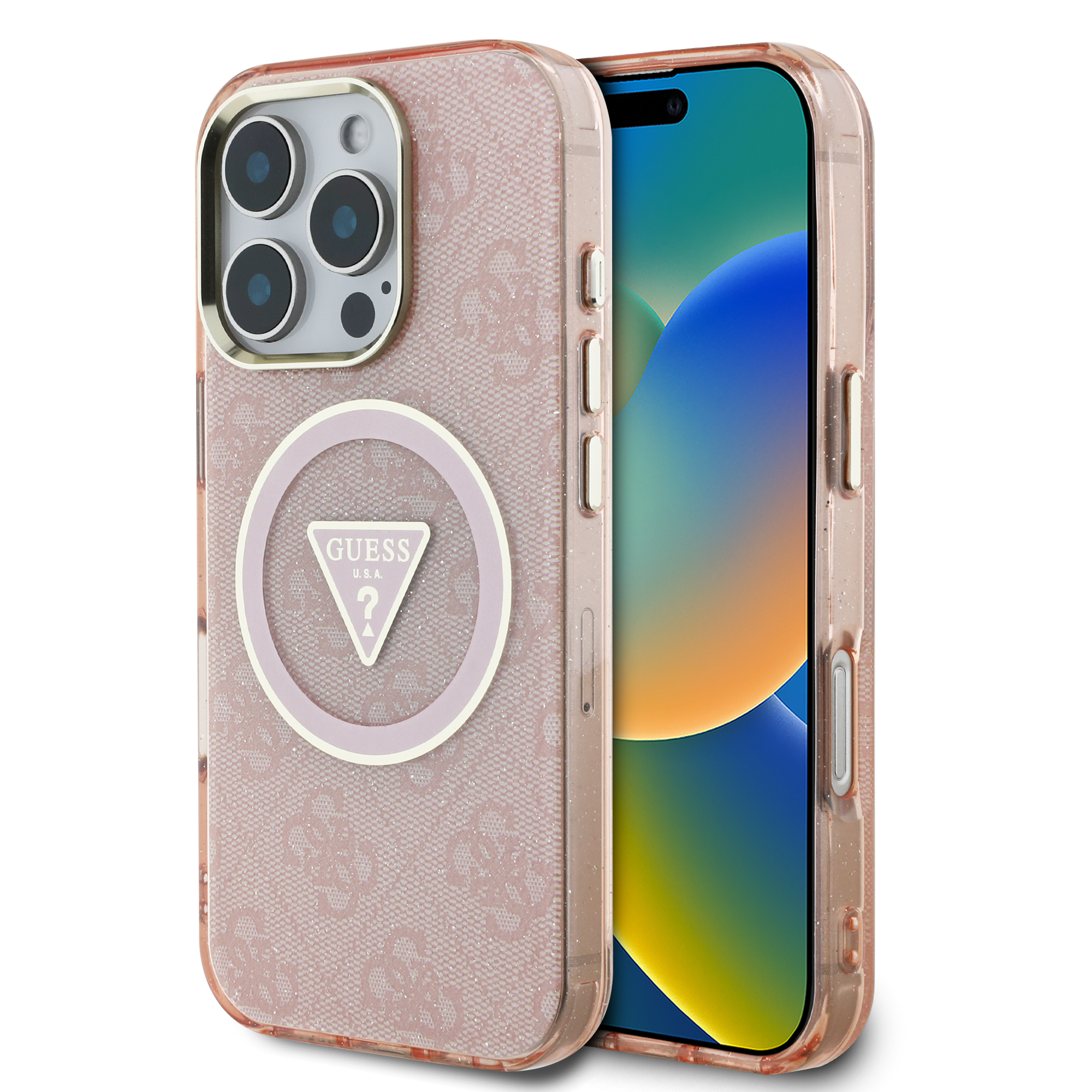 iPhone 16 Pro Max - GUESS Glitter Triangle Pink - 2